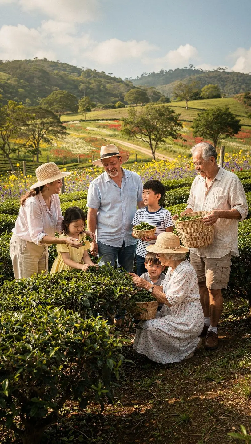 Hegyi tea ültetvény, ahol a napfény és a friss levegő hozzájárul a minőséghez.